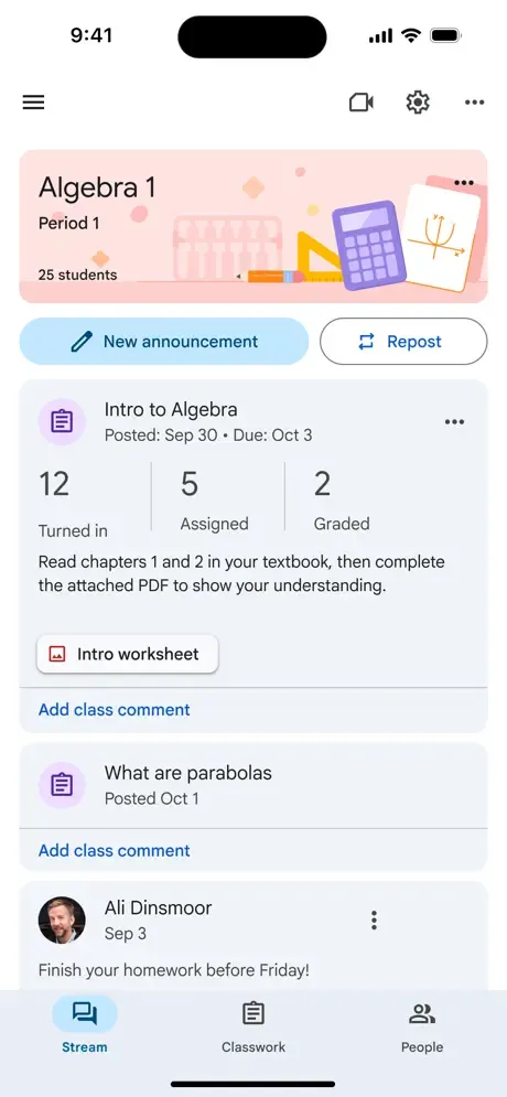 Google Classroom screenshot 2